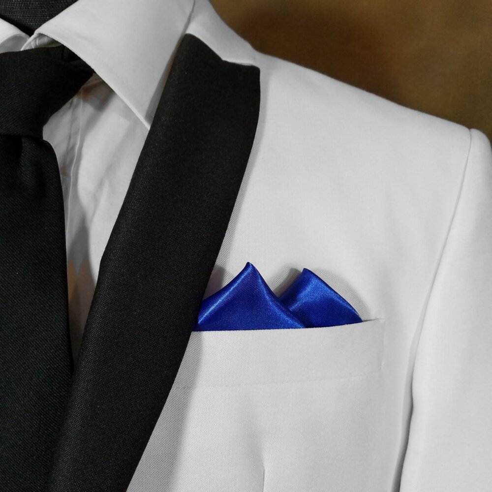 New - Men's 2 PT. Royal Blue Satin Pre-Folded Pocket Square Insert
